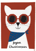 Chat &eacute;l&eacute;gant avec lunettes pour anniversaire